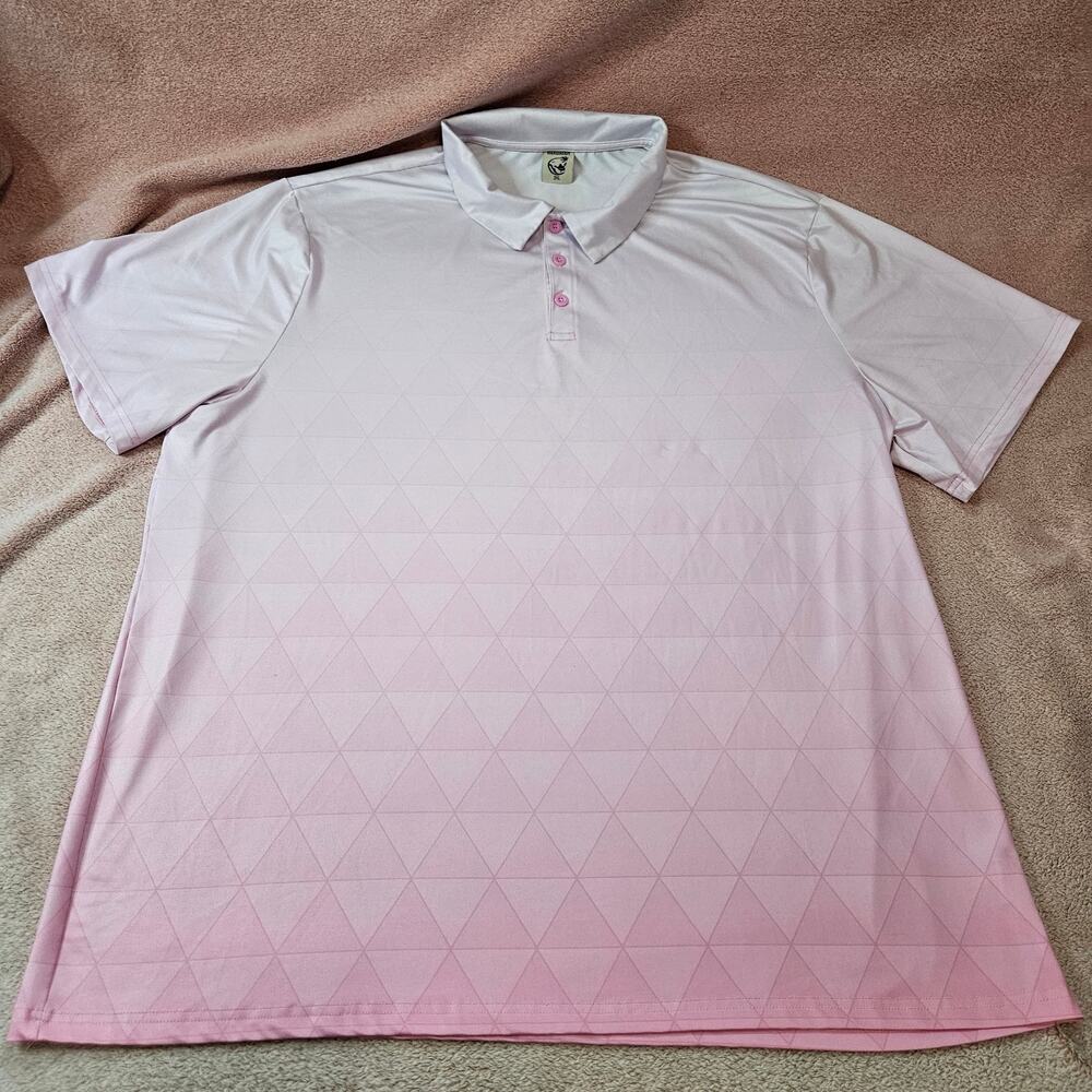 Hardaddy Men's Pink and White Geometric Print Ombre Golf Polo Shirt 3XL
